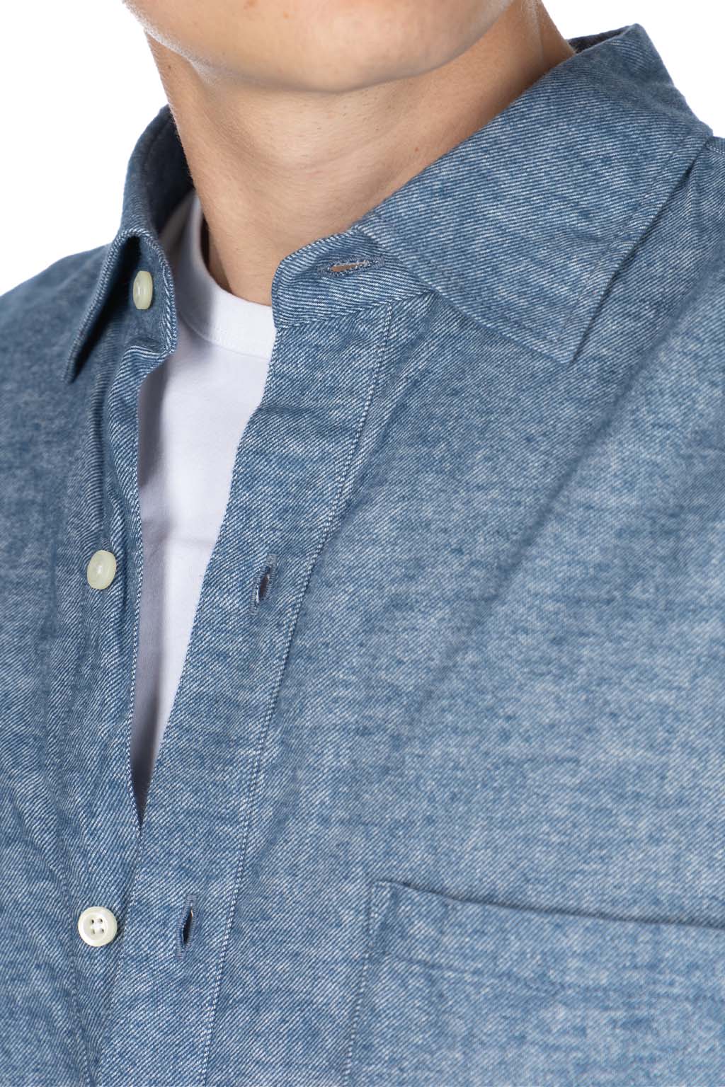 ts(s) - Color Chambray Cotton Flannel Cloth Hem String Shirt-Blue